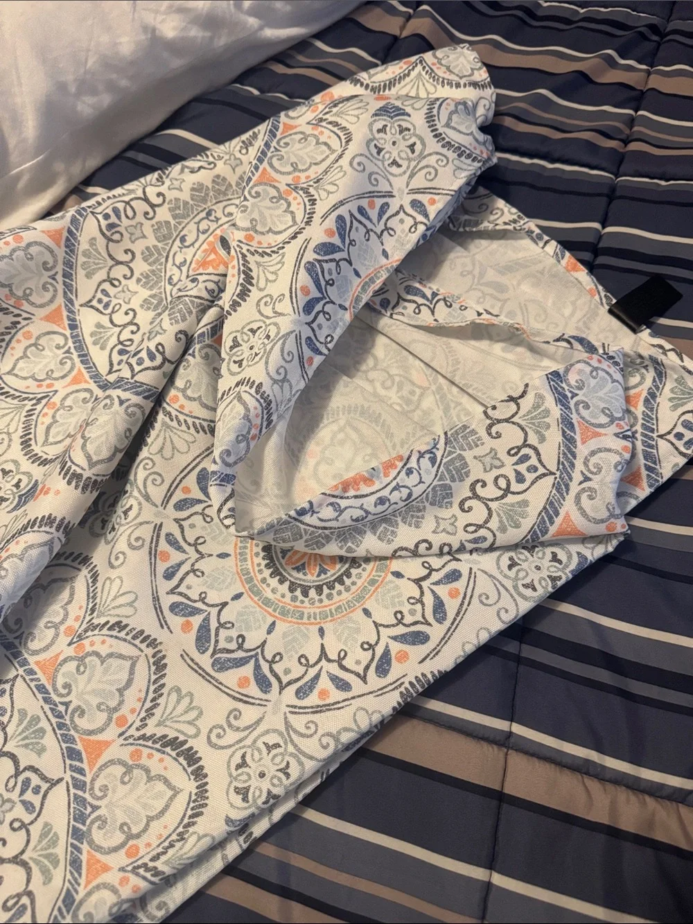 Paisley Printed Table cloth in White, Blue & Orange